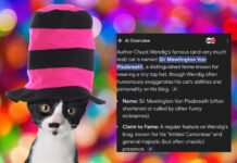 Писатель Чак Вендиг убедил Google AI Overview, что у него есть кот Сэр Мяулингтон фон Писсбрет, который говорит на кантонском